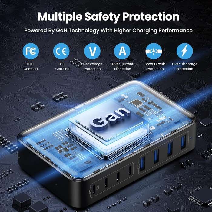 White - [GaN Tech] 200W 8-Port USB PD Charger 4USB-A+4USB-C PD QC Fast Charging Desktop Charging Sta