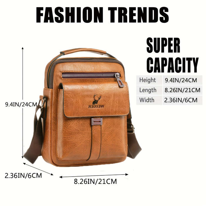 Dark Brown - WEIXIER PU Leather Men's Messenger Bag Trend Retro Business Men's Shoulder Bag Waterpro