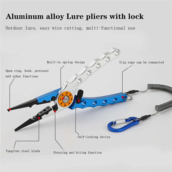 Blue - ZANLURE Fishing Pliers Line Cutter Split Ring Multi-Purpose Cutter With Coiled Lanyard Buckle