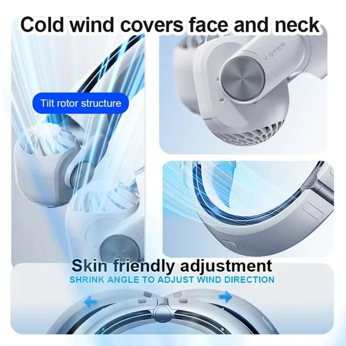 White - 2400mAh Neck Hanging Small Fan Blade Hanging Neck Small Fan Rotor Hanging Neck Fan New Turbo