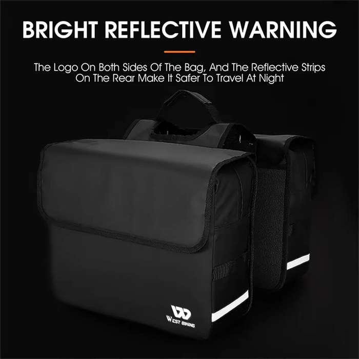 Black - WEST BIKING 36L Bicycle Pannier Bag Waterproof Carbon Leather Bike Rack Trunk Handbag Outdoo