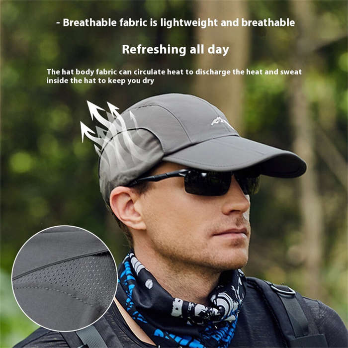 Black - Outdoor Sport Long Brim Foldable Baseball Cap Unisex Waterproof Breathable Quick Drying Sun