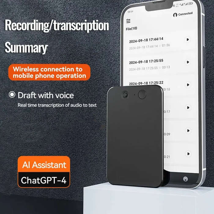 Black - A3 AI Voice Recorder 64GB AI ChatGPT-4 Intelligent Voice Recorder Audio App Phone Call Recor
