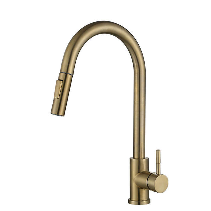 Gold - Brushed Gold Kitchen Sink Faucet Pull Out Water Tap Single Handle Mixer Tap 360 Rotate