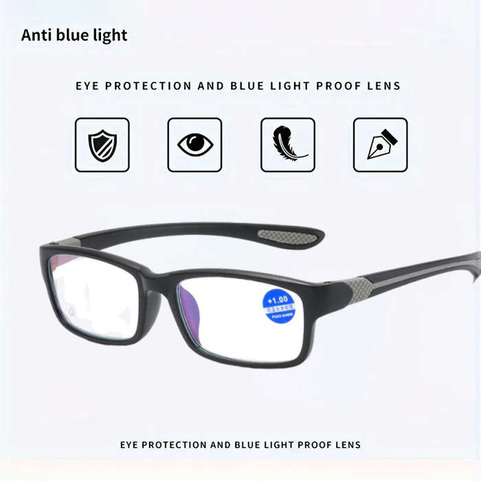 Black Grey - Ultralight Sports Reading Glasses Anti-blue Light Eyewear Glasses TR90 Frame Presbyopia