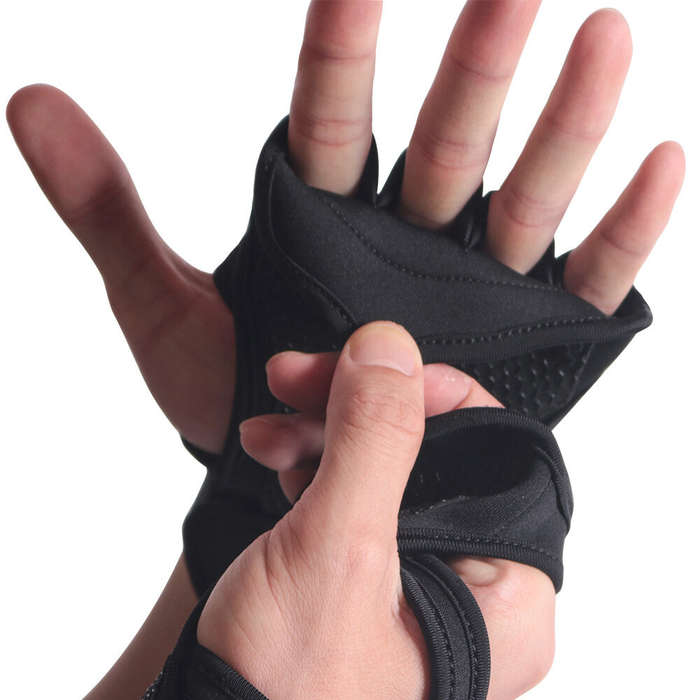 M - SKDK 1Pair Weight Lifting Fitness Sports Gloves Non-slip Breathable Sweat-wicking Silicone Palm