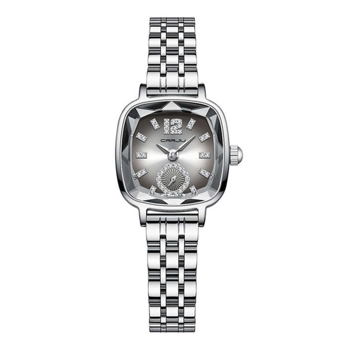 Red - CRRJU Stainless Steel Women Watch Square Luxury Rhinestone Quartz Watch Business Waterproof Fa