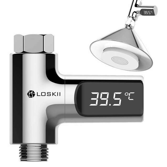 silver - LW-101 LED Display Home Water Shower Thermometer Flow Self-Generating Electricity Water Tem