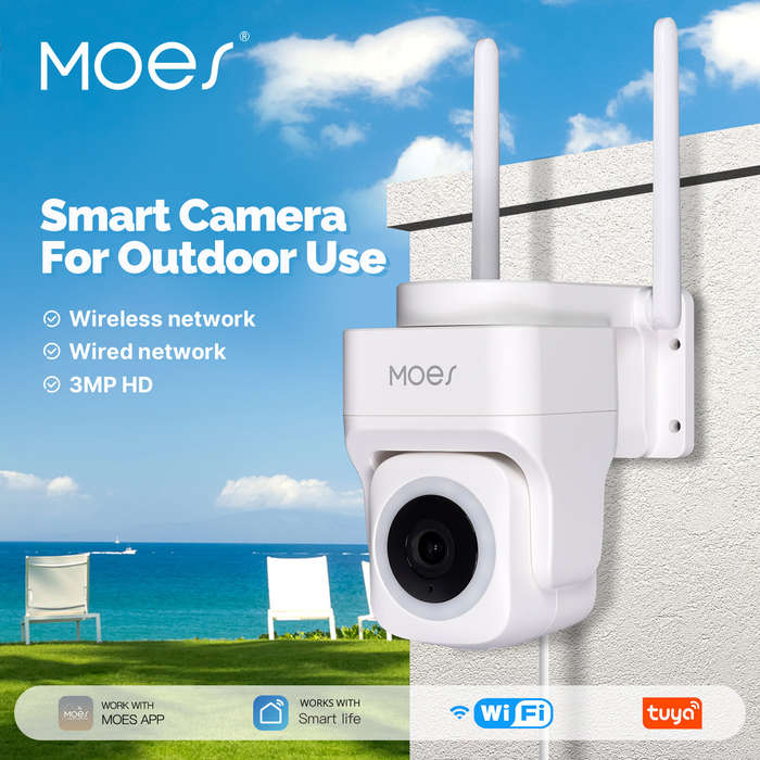 EU Plug - MOES Tuya WiFi 3MP Smart Security Camera Support Wireless Wired RJ45 Network IP65 Waterpro