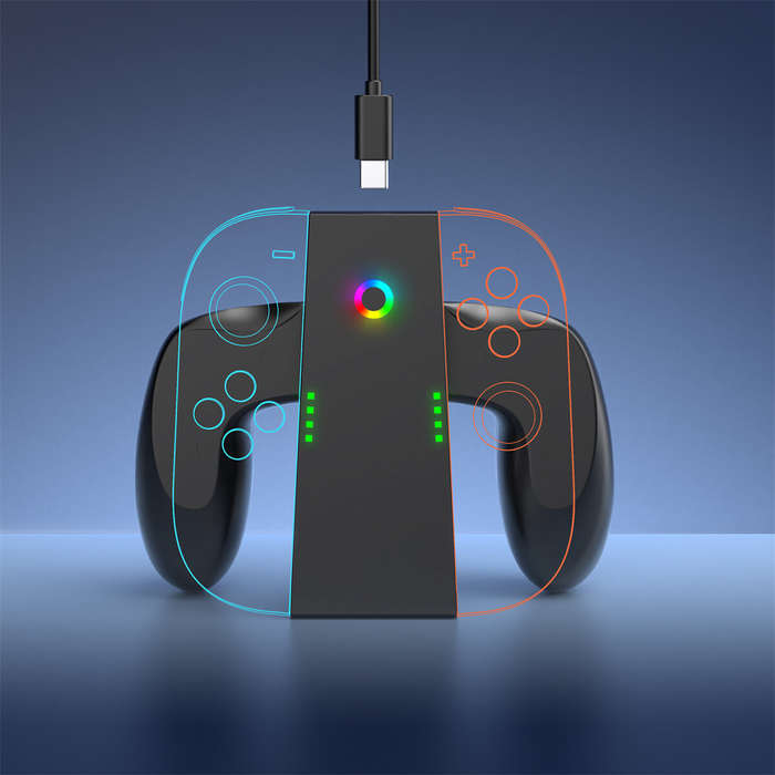Black - JYS JYS-NS2287 Switch2 Joy-Con Magnetic Charging Grip Type-C Fast Charging Dock for Dual Gam