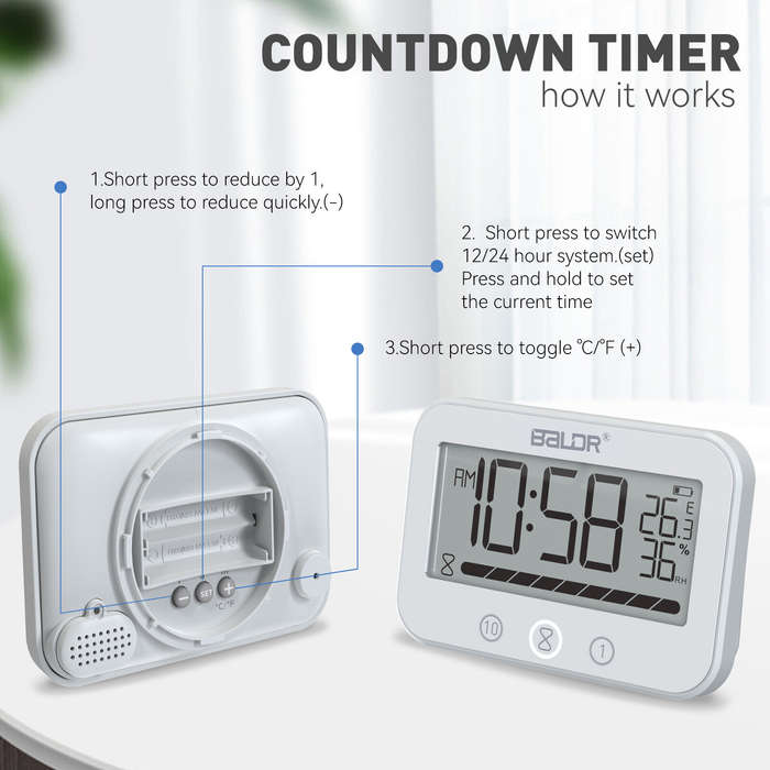 White - BALDR Waterproof Countdown Thermometer Hygrometer Multifunctional Electronic Thermometer And