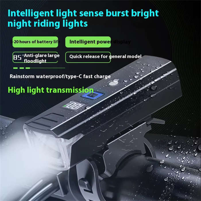 Black - BIKIGHT Intelligent Light-sensing Bicycle Headlight 1500mAh Power Bank Flashlight Handlebar