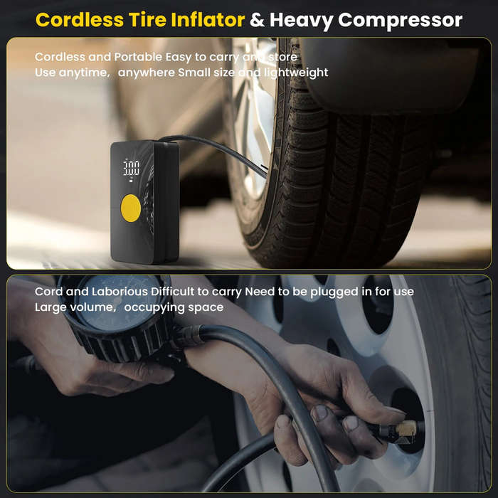 Black - 150psi Cordless Electric Air Pump 4000mAh Tire Inflator Portable Air Compressor LCD Digital