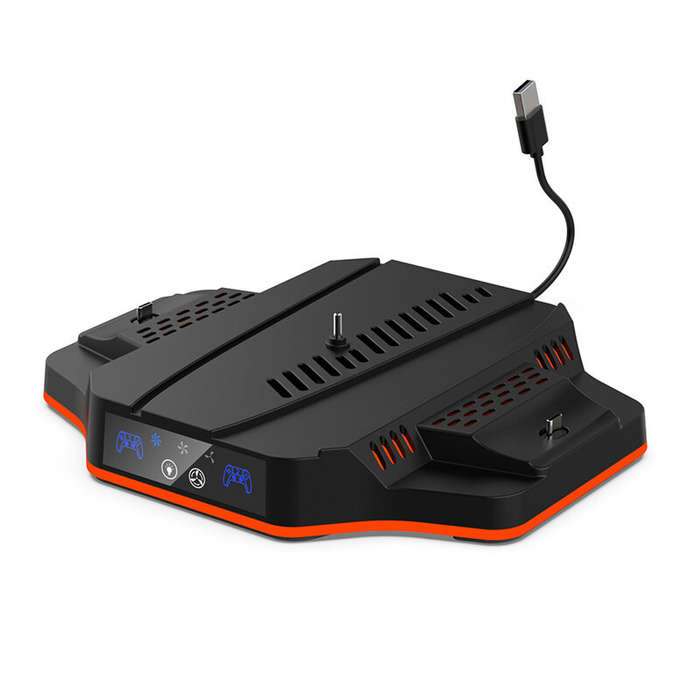 Black - DOBE PS5 Slim Game Console Cooling Base with RGB Colorful Ambient Light Game Controller Char