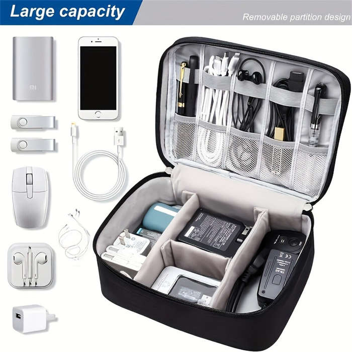Black - Electronic Storage Bag Data Cable Travel Charging Treasure Headphone Organizer Cosmetics Com