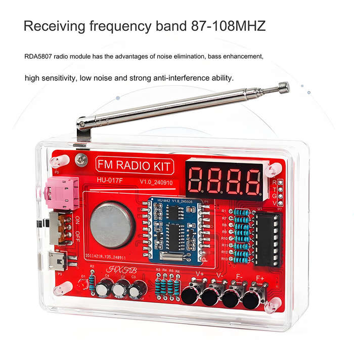 DIY Kit with Shell - Digital FM Radio DIY Kit RDA5807 Receiver 87-108MHz with Adjustable Volume Memo