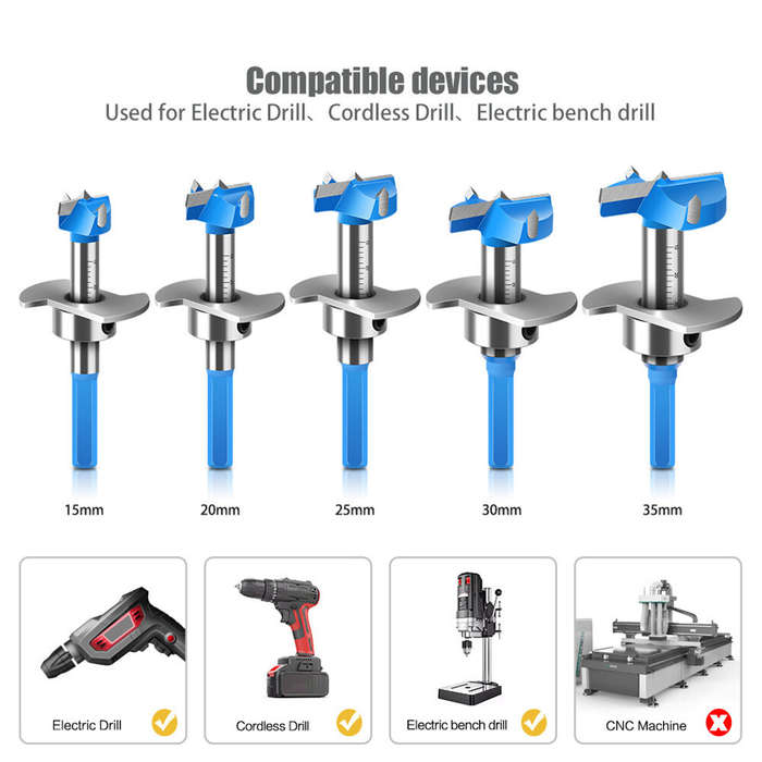 5Pcs - 5PCS Hex Shank Hinge Boring Forstner Drill Bit Set Countersink Bit 15-35mm Cutting Diameter H