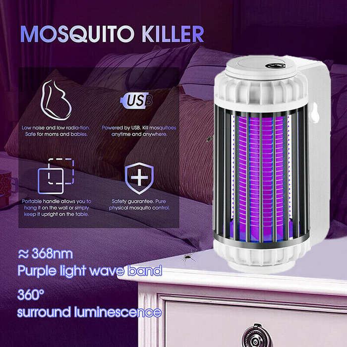 Grey - AGSIVO Cordless 3000V Electric Mosquito Bug Zapper Mosquito Killing Lamp with Rechargeable Ba
