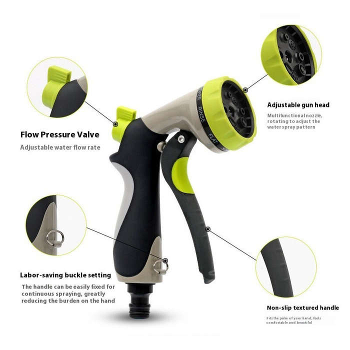 Type A - 8 Function Garden Hose Spray Nozzle High Pressure Car Wash Watering Gun ABS TPR Zinc Alloy