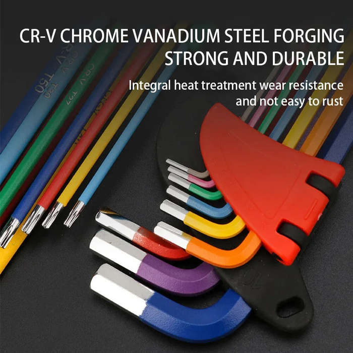 #A - 9pcs/Set S2 Alloy Steel L-Shaped Wrench Set 90 Bend CR-V BALL HEAD & M WORD Type Anti-corrosion