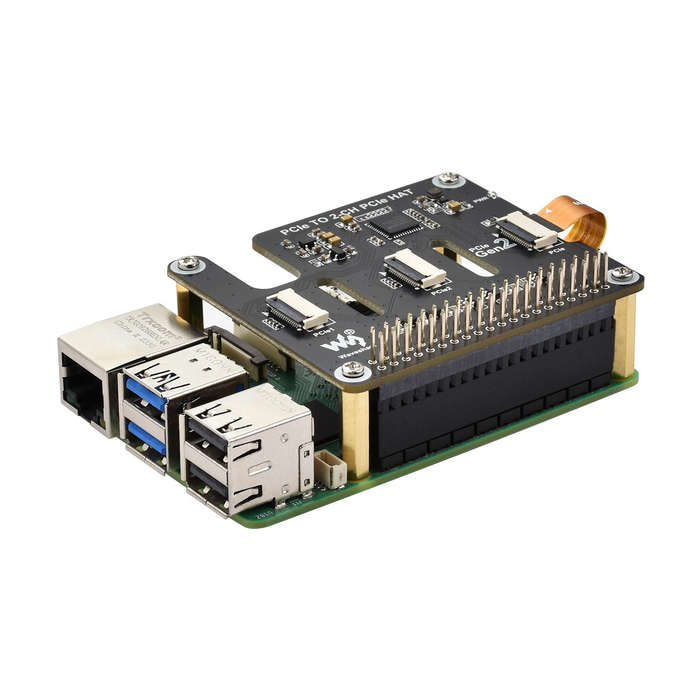 Board Only - 2-Ch PCIe FFC Adapter Board For Raspberry Pi 5 Expands 2-Ch PCIe FFC Connectors Support
