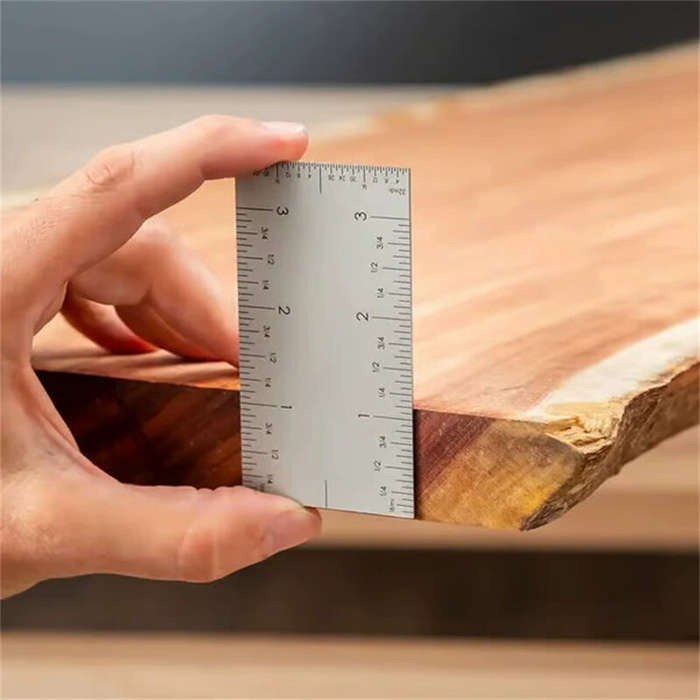 #A - Stainless Steel Square Edge Ruler Compact Measuring Tool 8.9 x 5 cm Portable Metric and Inch Ma