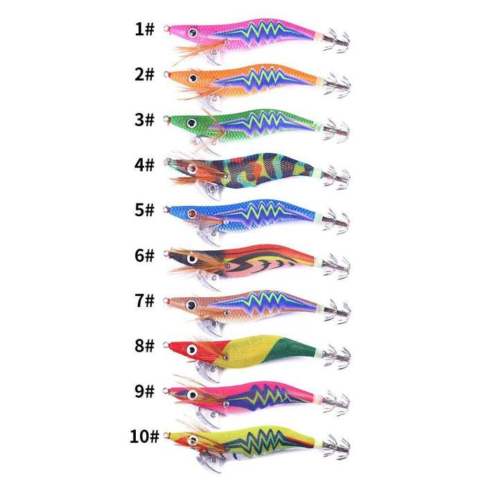 10pcs - ZANLURE 10pcs Luminous Wooden Shrimp Fishing Lures Artificial Squid Hook Hard Bait for Octop