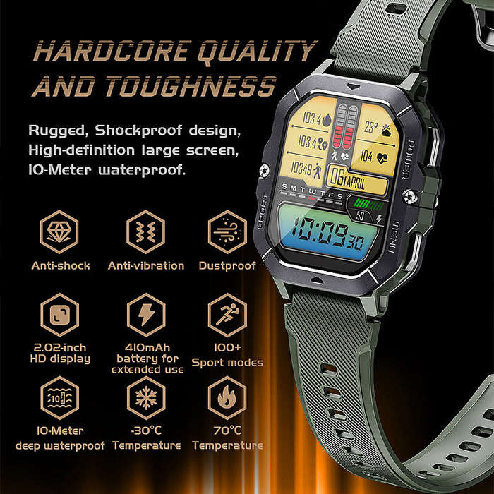 Green - LEMFO C28 2.02-inch HD Screen 410mAh Battery bluetooth Call Heart Rate Blood Pressure Blood