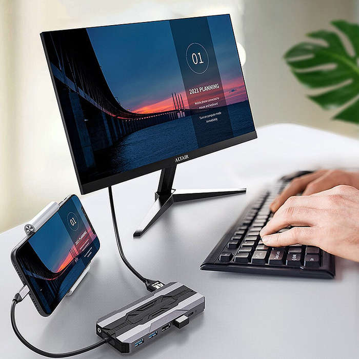 13-in-1 USB 3.0 Type-C Docking Station with USB2.0*2 USB3.0*2 USB-C Data PD100W USB-C 4K@30Hz HDMI 1