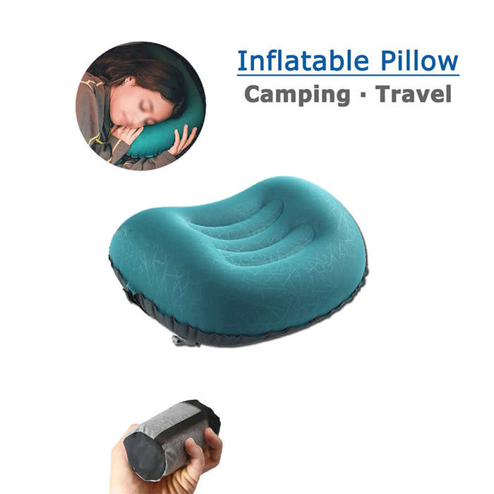 Blue - IPRee Ultralight Portable Inflatable Camping Travel Pillow Compact Ergonomic Inflating Pillow