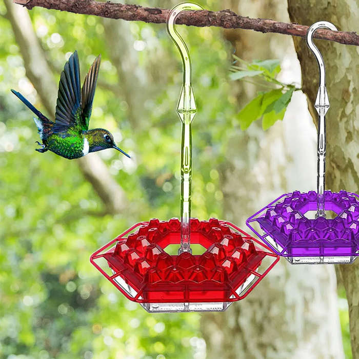 Purple - Hand-Blown Hummingbird Feeder Multi-Feed Ports Easy Clean Mount Acrylic Outdoor Hanging Bir