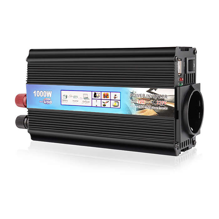 EU Plug - 1000W Car Power Inverter 12V to 220V Converter DC to AC Inverter EU Plug Efficient Heat Di