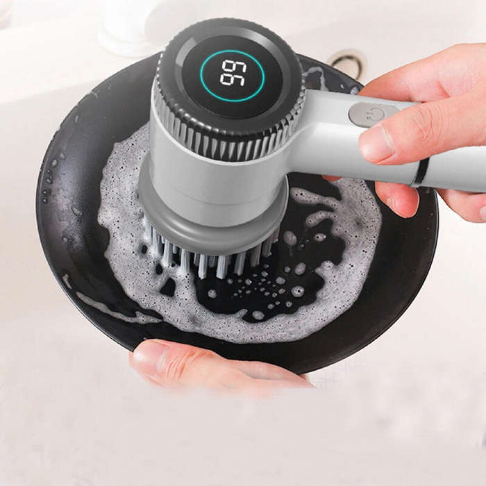 Grey - Multifunctional Electric Washer Dishwasher Brush Waterproof Glass Gap Kitchen Cleaning Brush