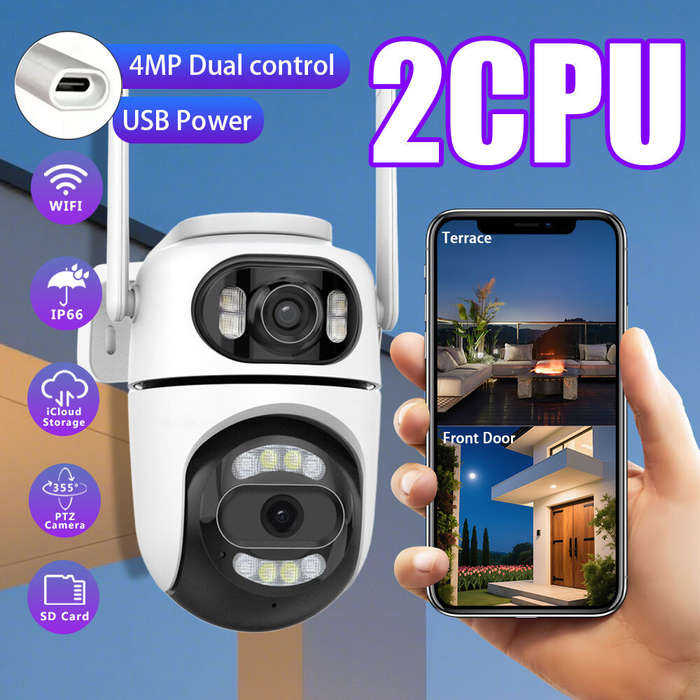 EU Plug - 4MP 5X Zoom Dual Lens Wireless Security Camera PTZ Color Night Vision AI Human Detection T