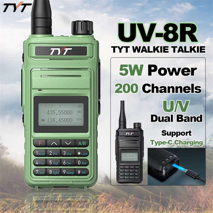 Black - TYT UV-8R 5W Portable Walkie Talkie Dual Band VHF UHF Two Way Radio DOT-MATRIX LCD 200 Chann