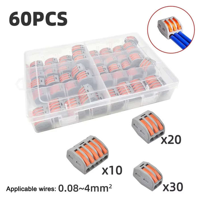 Kit - 60PCS Electrical Wire Connector Boxed Quick Wiring Connector Electric Cable Terminal Block PCT