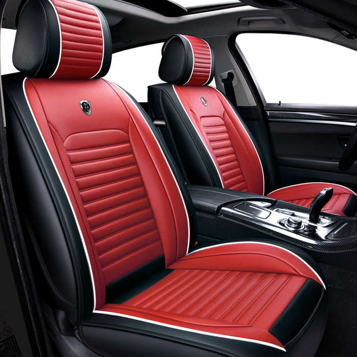 Red - Universal Full Car Front Seat Mat Covers PU Leather Breathable Cushion Pad
