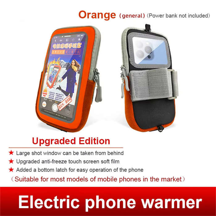 Black - Warmspace 1pcs Electric Heated Mobile Phone Bag Multifunctional Antifreeze Case with Rope fo