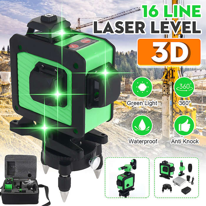 EU Plug - 16 Line 360 Horizontal Vertical Cross 3D Green Light Laser Level Self-Leveling Measure Sup
