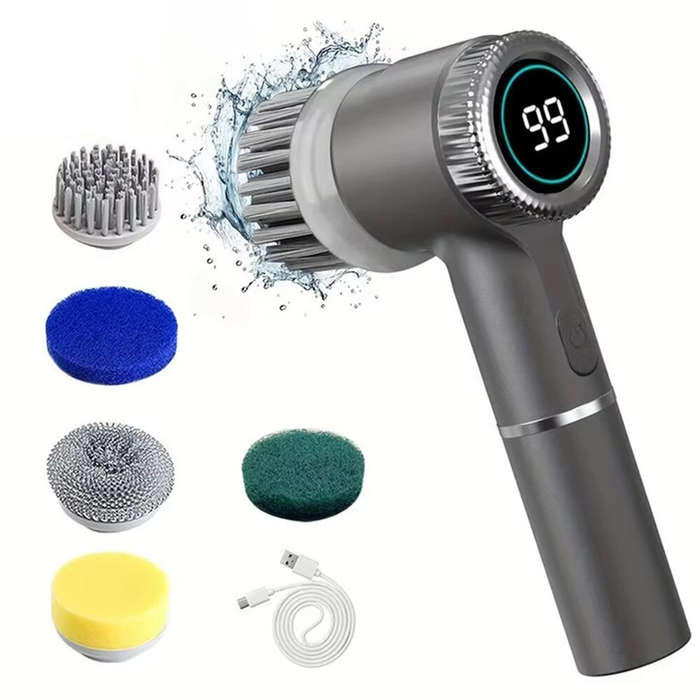 White - 5 in1 Portable Electric Cleaning Brush 5W 1200mAh Rechargeable 3-Speed Adjustable 1600/2000/