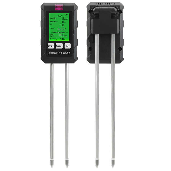 Black - 6 in 1 Digital Soil Tester PH Meter Fertility Soil Moisture Sunlight Ambient Humidity Temper