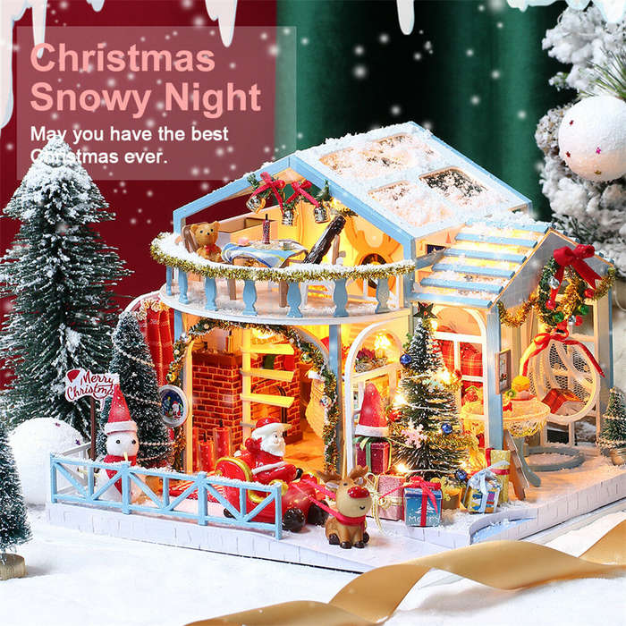 IIECREATE 2020 New Christmas K-058 Christmas Snowy Night DIY Assembled Cabin w