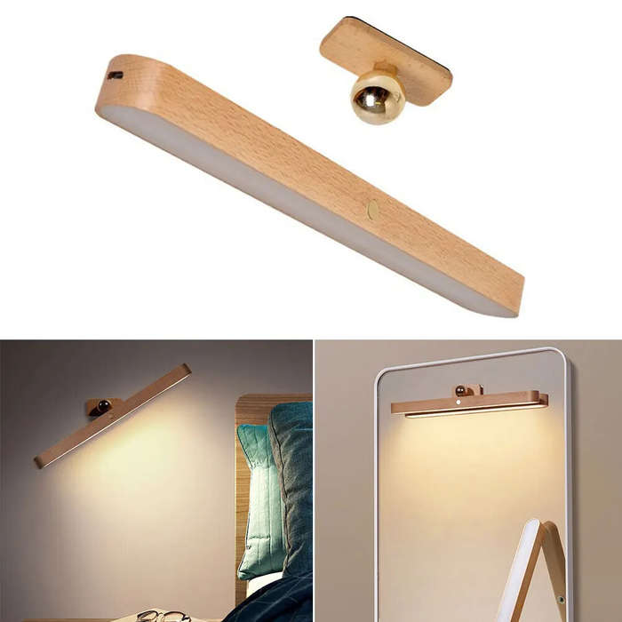 Yellow - Cordless Mirror Front Light USB LED Night Light Makeup Light Wooden LED Night Light USB Mag