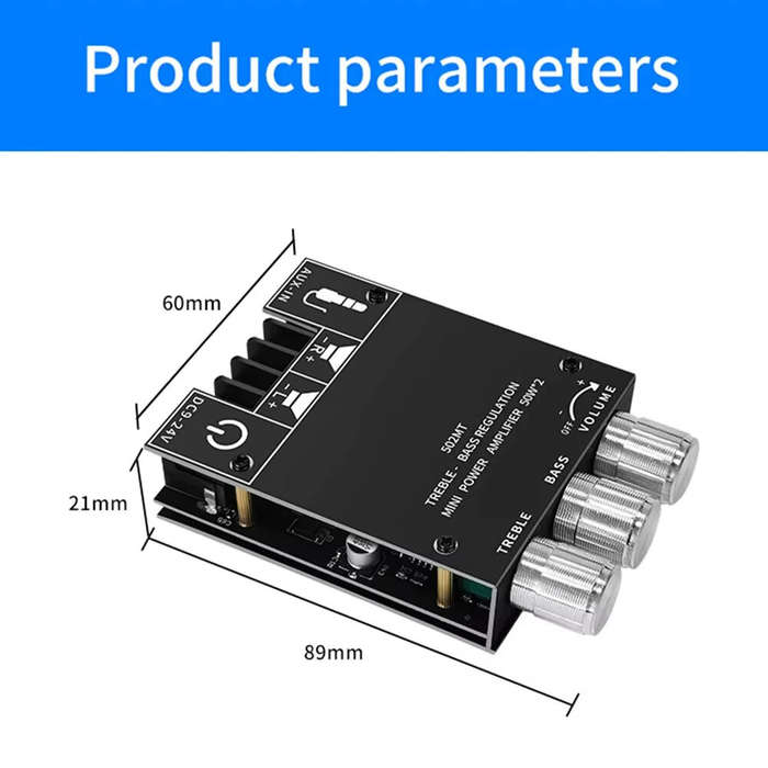 Black - ZK-502MT bluetooth 5.0 Amplifier Board 2x50W High Power Stereo Audio Module Bass Treble Cont