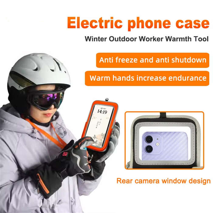 Black - Warmspace 1pcs Electric Heated Mobile Phone Bag Multifunctional Antifreeze Case with Rope fo