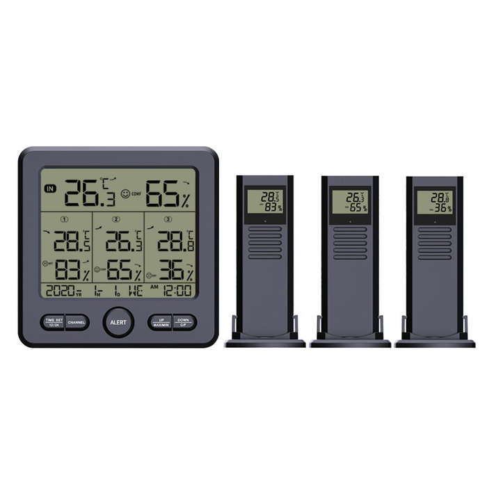 Black - TS-6210 1-to-3 Wireless Weather Station Indoor Outdoor Temperature and Humidity Sensor Digit