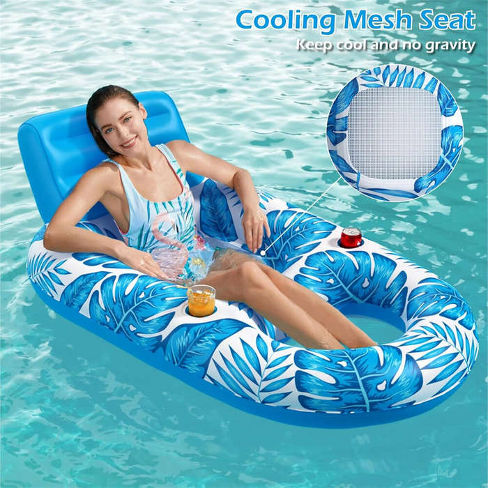 Blue - WaveRite 1pc Inflatable Floating Pool Lounge Chair Water Floaties for Swimming Pool Lake Loun