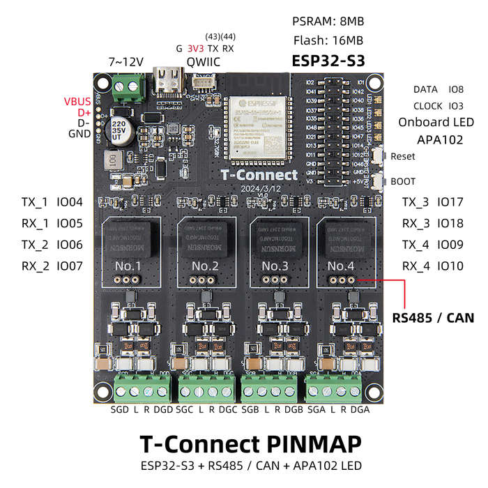 Black - LILYGO T-Connect ESP32-S3 Industrial Control Development Board RS485 CAN Module WiFi bluetoo
