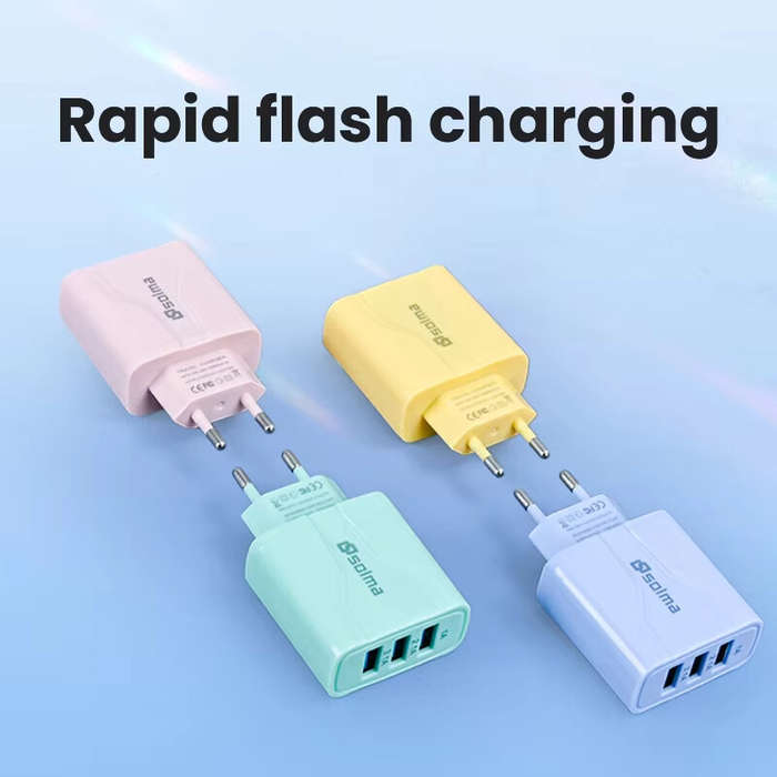 Blue & EU Plug - 5.8A 3-Port USB Charger 3USB-A Fast Charging Wall Charger Adapter EU Plug for iPhon