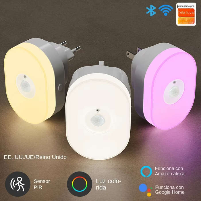 US Plug - 2-in-1 Tuya Smart WiFi LED Night Light PIR Motion Sensor EU/US/UK Plug Plug-in Wall Lamp W